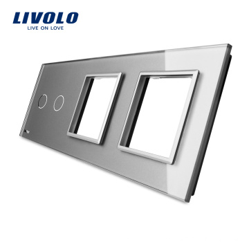 Livolo Luxury Grey Tempered Glass 223mm*80mm EU standard 2Gang &2 Frame Glass Panel For Switch and Socket VL-C7-C2/SR/SR-15